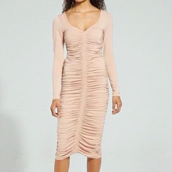 Rachel Parcell Ruched Bodycon Dress in Blush Beige - Picture 1 of 7